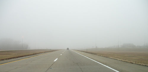 on the road in fog